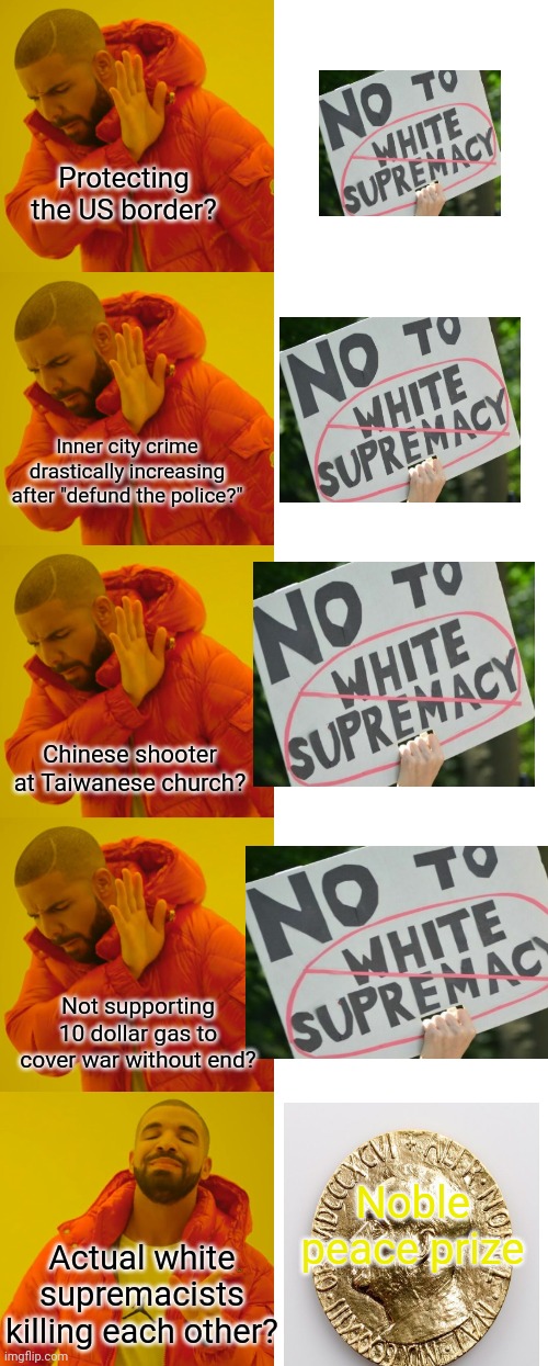 Protecting the US border? Inner city crime drastically increasing after "defund the police?" Chinese shooter at Taiwanese church? Not suppor | image tagged in memes,drake hotline bling | made w/ Imgflip meme maker