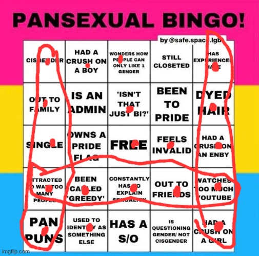 I think I'm pan | image tagged in pansexual bingo | made w/ Imgflip meme maker