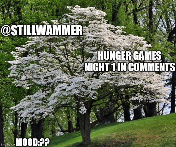 Wammer temp | @STILLWAMMER; HUNGER GAMES NIGHT 1 IN COMMENTS; MOOD:?? | image tagged in wammer temp | made w/ Imgflip meme maker