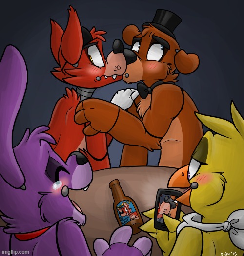 LOL (By XiamTheFerret) | image tagged in furry,fnaf,five nights at freddy's,memes,gaymer,kiss | made w/ Imgflip meme maker