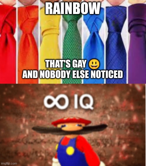 Bamboozle | RAINBOW; THAT'S GAY 😃
AND NOBODY ELSE NOTICED | image tagged in infinite iq | made w/ Imgflip meme maker