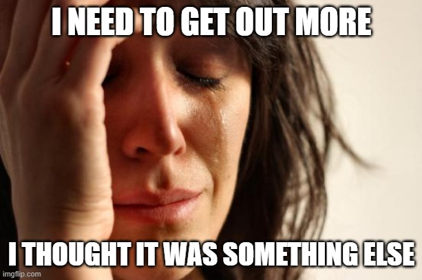First World Problems Meme | I NEED TO GET OUT MORE I THOUGHT IT WAS SOMETHING ELSE | image tagged in memes,first world problems | made w/ Imgflip meme maker