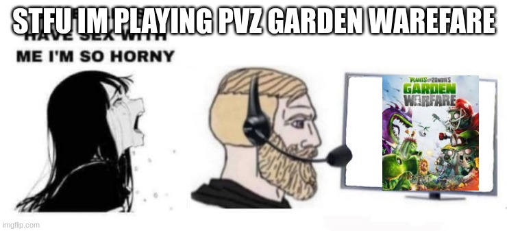 Babe please stop | STFU IM PLAYING PVZ GARDEN WAREFARE | image tagged in babe please stop | made w/ Imgflip meme maker