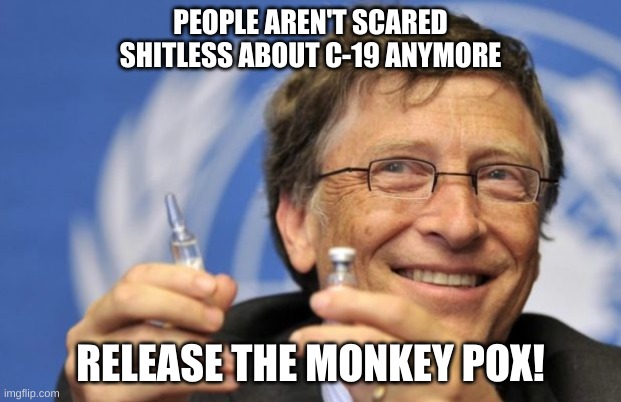 Coming to you this fall | PEOPLE AREN'T SCARED SHITLESS ABOUT C-19 ANYMORE; RELEASE THE MONKEY POX! | image tagged in bill gates loves vaccines,democrats,vote,corruption | made w/ Imgflip meme maker