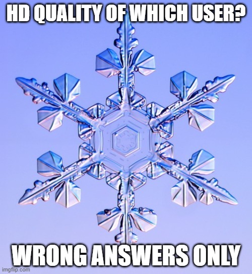 Special snowflake | HD QUALITY OF WHICH USER? WRONG ANSWERS ONLY | image tagged in special snowflake | made w/ Imgflip meme maker