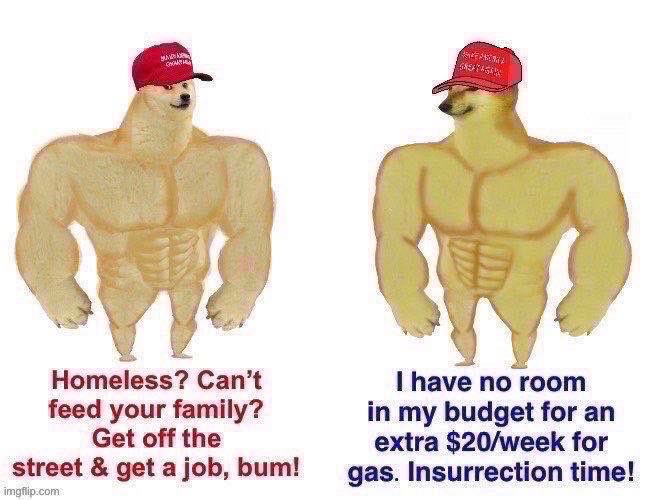 MAGA buff doge vs. MAGA buff cheems | image tagged in maga conservative hypocrisy gas prices | made w/ Imgflip meme maker