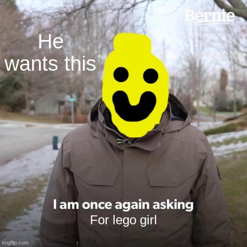 Bernie I Am Once Again Asking For Your Support Meme | He wants this; For lego girl | image tagged in memes,bernie i am once again asking for your support | made w/ Imgflip meme maker