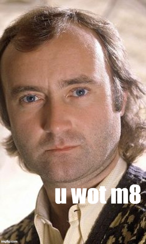 Phil Collins u wot m8 | image tagged in phil collins u wot m8 | made w/ Imgflip meme maker