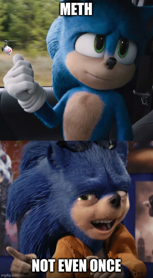 gotta go fast | METH; NOT EVEN ONCE | image tagged in ugly sonic,sonic,sonic movie,sonic movie old vs new,meth,not even once | made w/ Imgflip meme maker