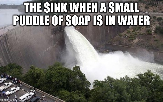 Floodgate | THE SINK WHEN A SMALL PUDDLE OF SOAP IS IN WATER | image tagged in floodgate | made w/ Imgflip meme maker