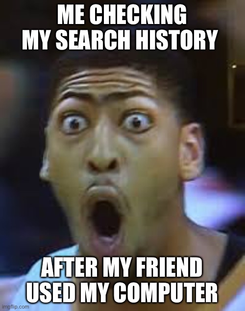 Put a good title here | ME CHECKING MY SEARCH HISTORY; AFTER MY FRIEND USED MY COMPUTER | image tagged in imgflip | made w/ Imgflip meme maker