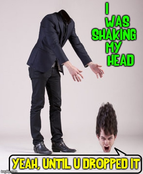 A Head is Not a Morocco | I    
  WAS
SHAKING
MY
    HEAD; YEAH, UNTIL U DROPPED IT | image tagged in vince vance,shaking head,head,memes,shake hands,clumsy | made w/ Imgflip meme maker