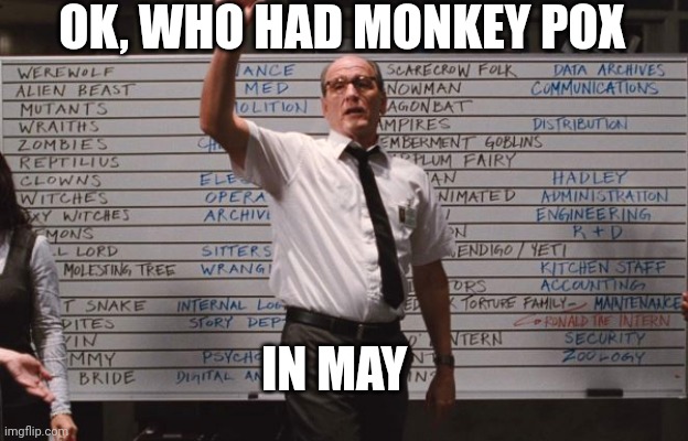 Monkey Pox | OK, WHO HAD MONKEY POX; IN MAY | image tagged in cabin in the woods,monkey pox | made w/ Imgflip meme maker