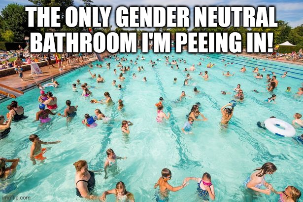 Pool pee | THE ONLY GENDER NEUTRAL BATHROOM I'M PEEING IN! | image tagged in pool | made w/ Imgflip meme maker