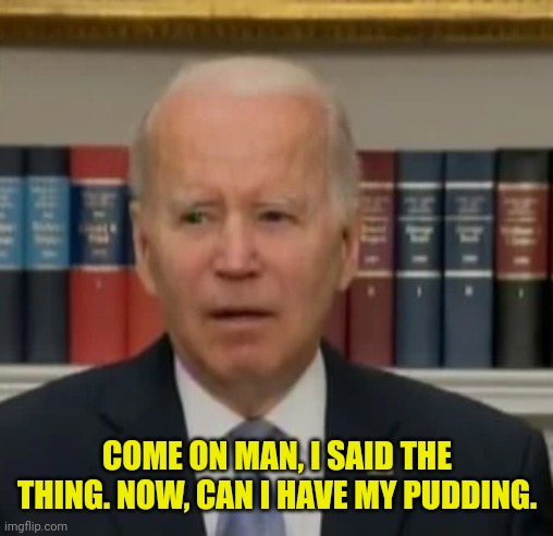 COME ON MAN, I SAID THE THING. NOW, CAN I HAVE MY PUDDING. | made w/ Imgflip meme maker