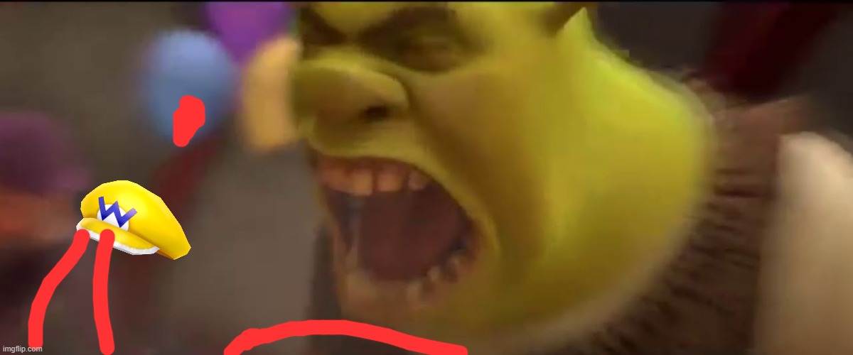 Wario dies after Shrek screams at Wario's face | image tagged in shrek screaming,wario dies | made w/ Imgflip meme maker