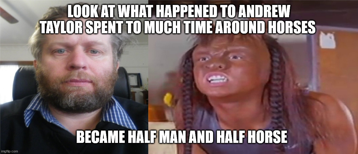 Andrew Taylor then and now | LOOK AT WHAT HAPPENED TO ANDREW TAYLOR SPENT TO MUCH TIME AROUND HORSES; BECAME HALF MAN AND HALF HORSE | image tagged in andrew taylor then and now | made w/ Imgflip meme maker