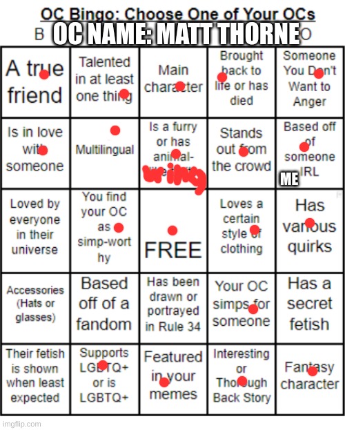 nailed it! | OC NAME: MATT THORNE; ME | image tagged in jer-sama's oc bingo | made w/ Imgflip meme maker