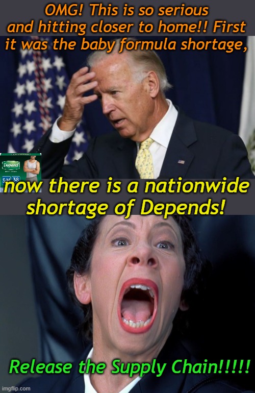 This has been a test of the Emergency Alert System, if this had been a real emergency, Joe Biden would never know... | OMG! This is so serious and hitting closer to home!! First it was the baby formula shortage, now there is a nationwide shortage of Depends! Release the Supply Chain!!!!! | image tagged in joe biden worries,frau farbissina | made w/ Imgflip meme maker