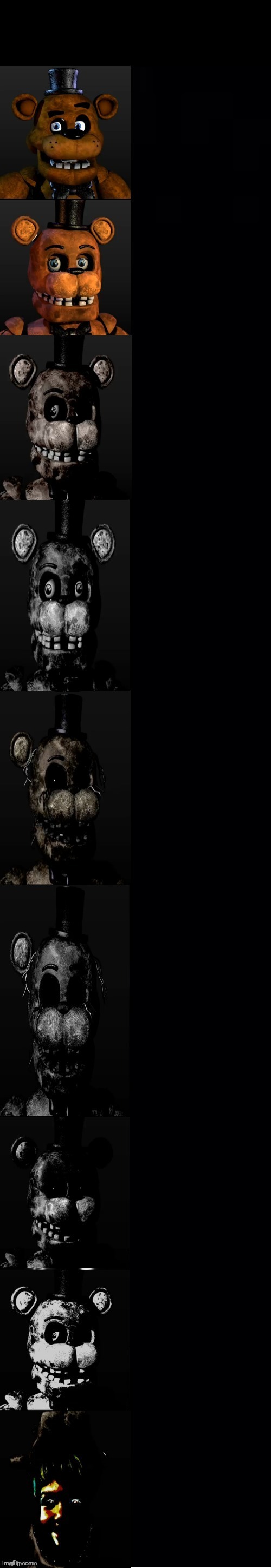 Freddy fazbear becoming uncanny | image tagged in freddy fazbear becoming uncanny meme,fnaf,custom template | made w/ Imgflip meme maker