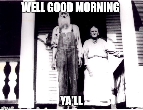 good morning | WELL GOOD MORNING; YA'LL | image tagged in hillbilly | made w/ Imgflip meme maker
