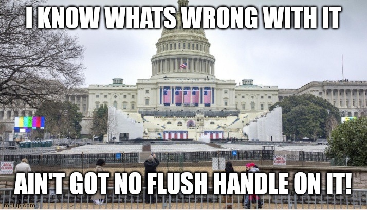 Needs a remodel | I KNOW WHATS WRONG WITH IT; AIN'T GOT NO FLUSH HANDLE ON IT! | image tagged in capital building | made w/ Imgflip meme maker
