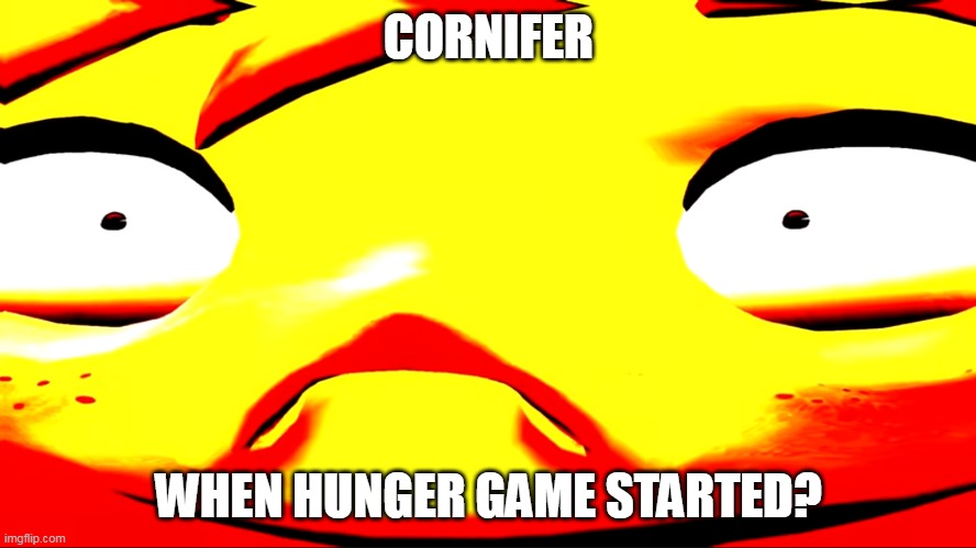 Very unhappy meggy | CORNIFER; WHEN HUNGER GAME STARTED? | image tagged in very unhappy meggy | made w/ Imgflip meme maker