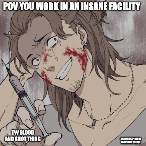no joke ocs but any gender oc will work | POV YOU WORK IN AN INSANE FACILITY; TW BLOOD AND SHOT THING; DAMN THIS PICTURE LOOKS LIKE CRINGE | image tagged in yes | made w/ Imgflip meme maker