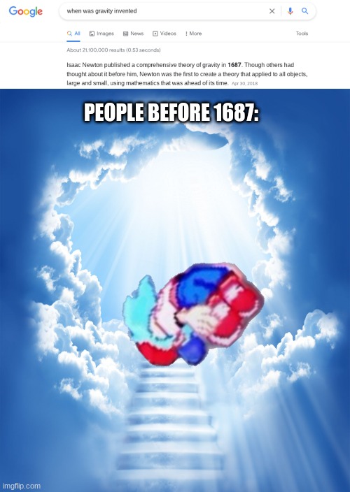 Gravity | PEOPLE BEFORE 1687: | image tagged in heaven | made w/ Imgflip meme maker