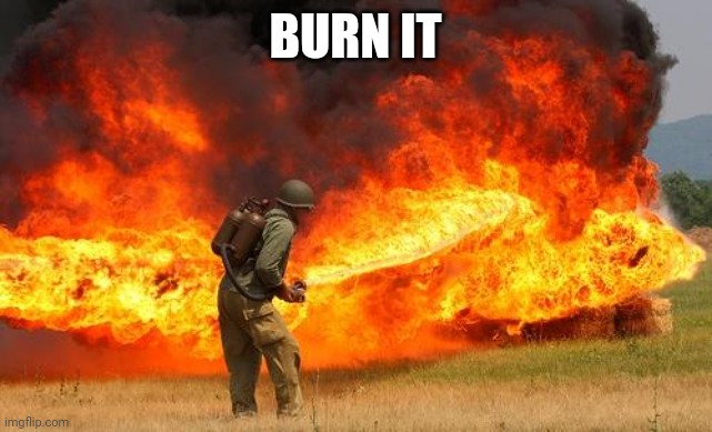 Nope flamethrower | BURN IT | image tagged in nope flamethrower | made w/ Imgflip meme maker
