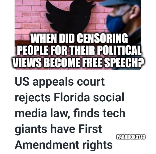 #IRONY | WHEN DID CENSORING PEOPLE FOR THEIR POLITICAL VIEWS BECOME FREE SPEECH? PARADOX3713 | image tagged in memes,politics,twitter,facebook,censorship,history | made w/ Imgflip meme maker