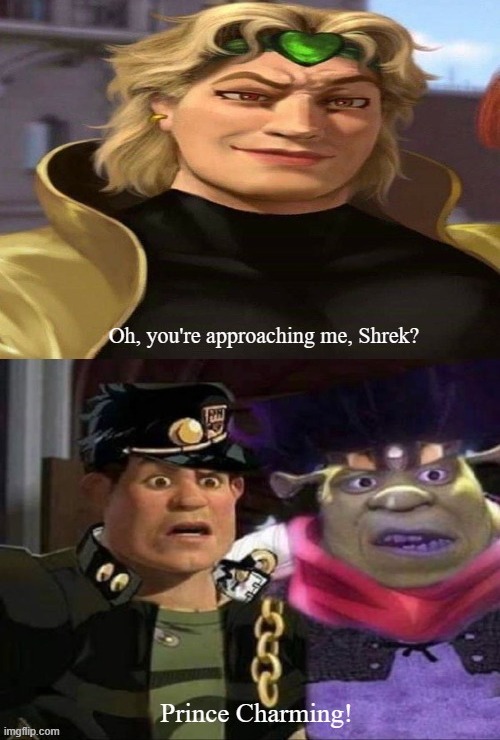 Shrek's Bizarre Adventure | image tagged in jojo's bizarre adventure,shrek,anime meme | made w/ Imgflip meme maker