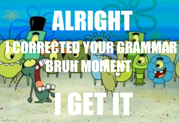 Alright I get It | I CORRECTED YOUR GRAMMAR BRUH MOMENT | image tagged in alright i get it | made w/ Imgflip meme maker