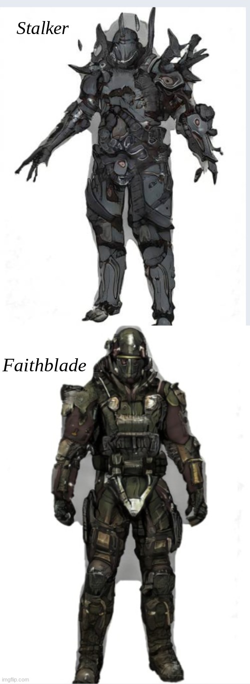 You see these two in a heated argument. What do you do? | Stalker; Faithblade | image tagged in stalker,tyber armor | made w/ Imgflip meme maker