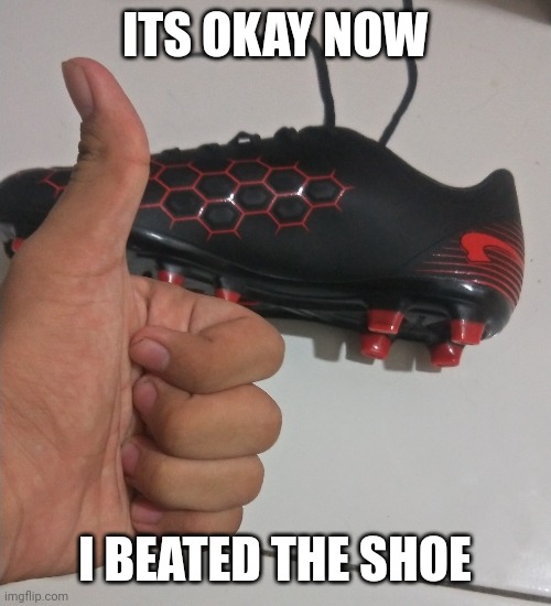 i hope its still wearable | ITS OKAY NOW; I BEATED THE SHOE | made w/ Imgflip meme maker