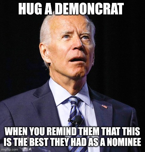 Top of the tree | HUG A DEMONCRAT; WHEN YOU REMIND THEM THAT THIS IS THE BEST THEY HAD AS A NOMINEE | image tagged in joe biden | made w/ Imgflip meme maker