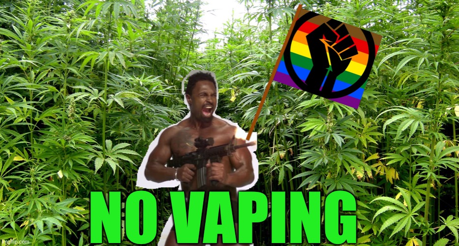 Gay Black Pot Farmers with Machineguns | NO VAPING | image tagged in gay black pot farmers with machineguns | made w/ Imgflip meme maker
