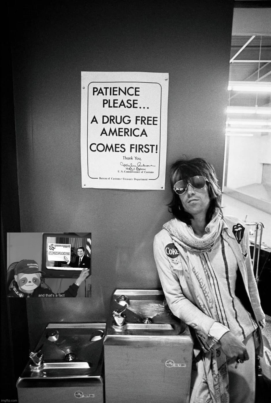 American patriot Keith Richards proves that you can be a rockin’ rebel and still support the War on Drugs. #JustSayNo | image tagged in keith richards at u s customs,keith richards,war on drugs,conservative party,wholesome,wait a second this is wholesome content | made w/ Imgflip meme maker