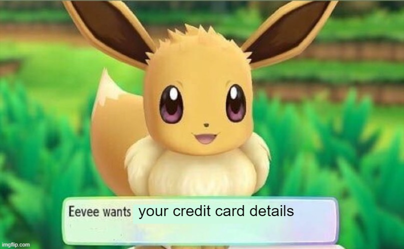 . | your credit card details | image tagged in eevee | made w/ Imgflip meme maker