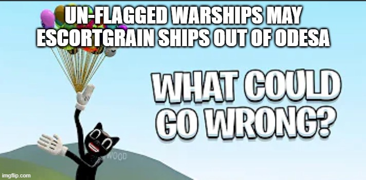 Wwthree | UN-FLAGGED WARSHIPS MAY ESCORTGRAIN SHIPS OUT OF ODESA | image tagged in what could go wrong | made w/ Imgflip meme maker