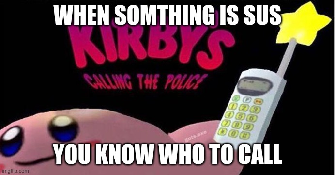 OMG KIRBY?!?!?!?!?!?!?!?! | WHEN SOMTHING IS SUS; YOU KNOW WHO TO CALL | image tagged in kirby's calling the police | made w/ Imgflip meme maker