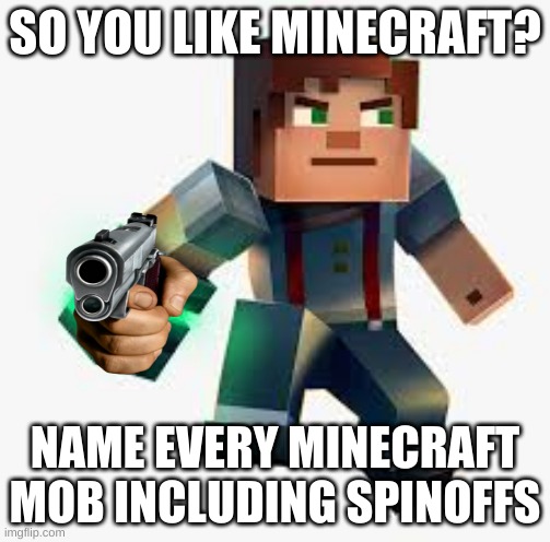 Windglow_Official, this means you! | SO YOU LIKE MINECRAFT? NAME EVERY MINECRAFT MOB INCLUDING SPINOFFS | image tagged in minecraft | made w/ Imgflip meme maker