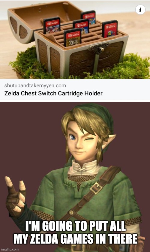 PERFECT FOR ZELDA GAMES | I'M GOING TO PUT ALL MY ZELDA GAMES IN THERE | image tagged in zelda,memes,the legend of zelda,link,video games | made w/ Imgflip meme maker