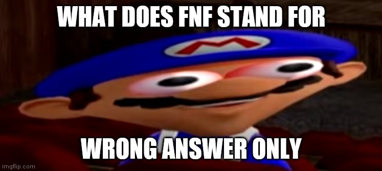 smg4 stare | WHAT DOES FNF STAND FOR; WRONG ANSWER ONLY | image tagged in smg4 stare | made w/ Imgflip meme maker