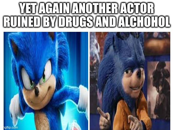Another actor ruined by drugs and alchhol | YET AGAIN ANOTHER ACTOR RUINED BY DRUGS AND ALCHOHOL | image tagged in blank white template,sonic,disney | made w/ Imgflip meme maker