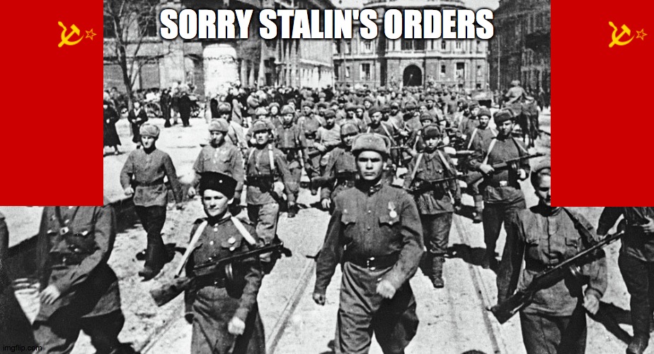 Sovietic army | SORRY STALIN'S ORDERS | image tagged in sovietic army | made w/ Imgflip meme maker