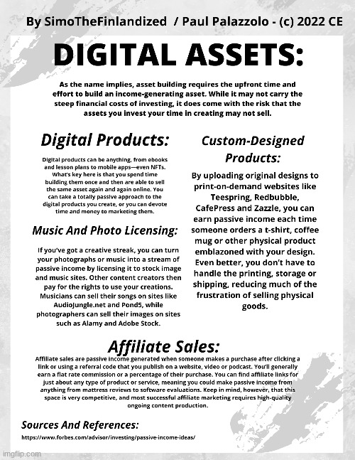 An Infographic I Made On Canva About Digital Assets And How To Make Money With Them Online (ft. My IRL Name): | image tagged in simothefinlandized,digital assets,how to make money,tutorial,imgflip,did a name reveal | made w/ Imgflip meme maker