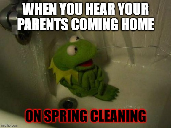 Well, get ready for a spankin' |  WHEN YOU HEAR YOUR PARENTS COMING HOME; ON SPRING CLEANING | image tagged in meme,kermit,kermit the frog,hiding,parents | made w/ Imgflip meme maker