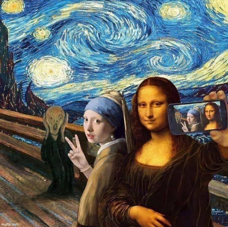 Look at them photobombing a great work of art. No respect. | image tagged in mona lisa girl in a pearl earring scream photobomb | made w/ Imgflip meme maker
