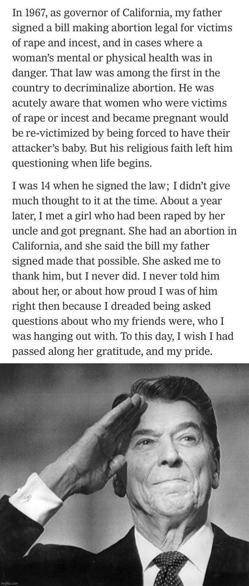 Today’s episode of “guess that governor” | image tagged in ronald reagan decriminalized abortion,ronald reagan saluting | made w/ Imgflip meme maker